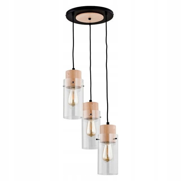 Závesná drevená lampa čierna, hnedá, sklenené tienidlá do obývačky, 3 body Alfa