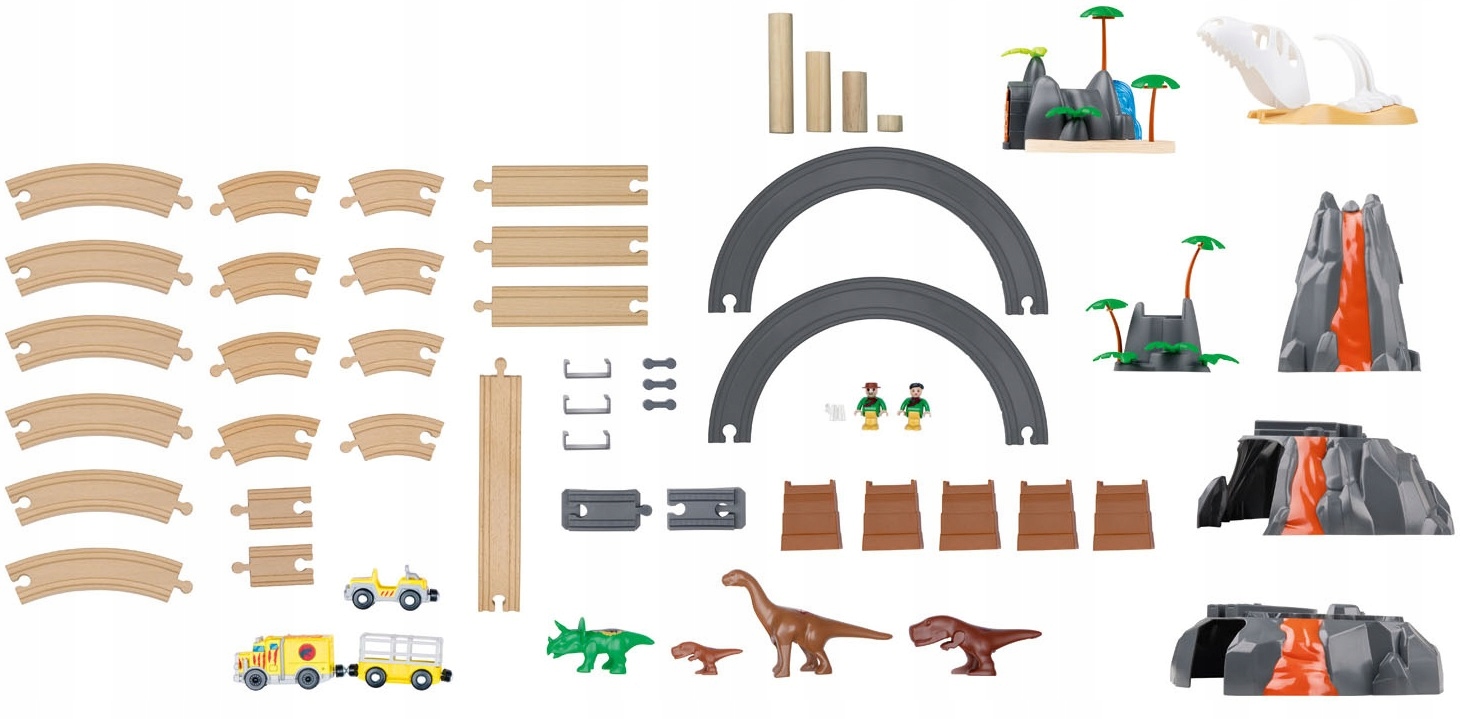 PLAYTIVE DREWNIANA KOLEJKA PARK DINOZAUROW WULKAN 49 ELEMENTÓW DUŻA Napęd elektryczny tak