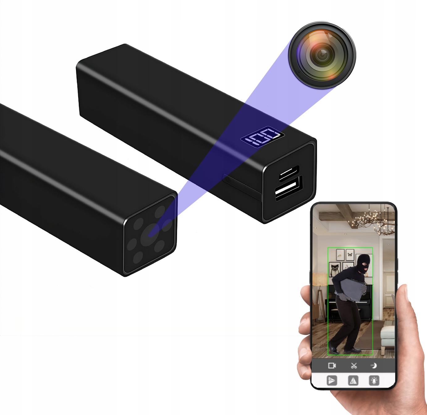 Skrytá Špionážní Wifi Kamera Powerbanka Detekce Pohybu Špionážní 7 Hodin