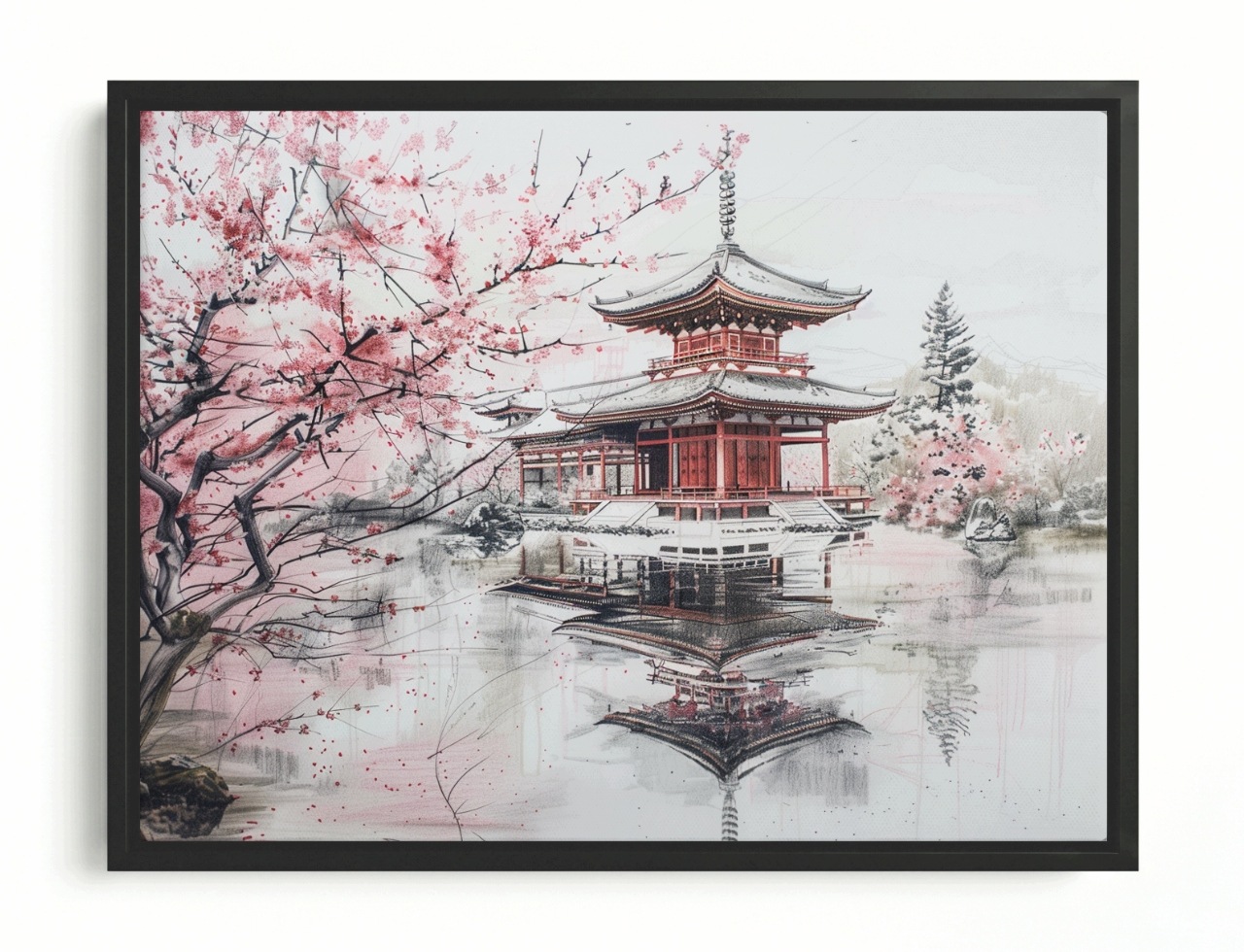 Obraz Rama American Box Japonský Chrám Višeň Pagoda Orient 80x60
