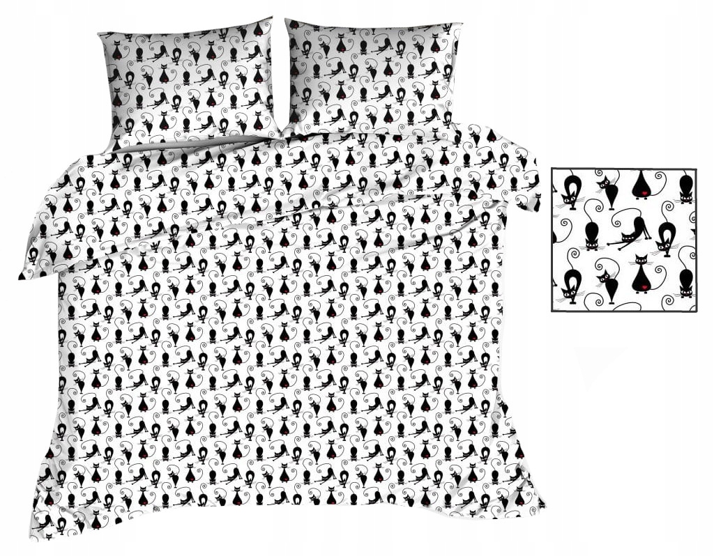 Pościel w Koty 140x200 Dwustronna Bawełniana Czarne Kotki Bawełna Polska