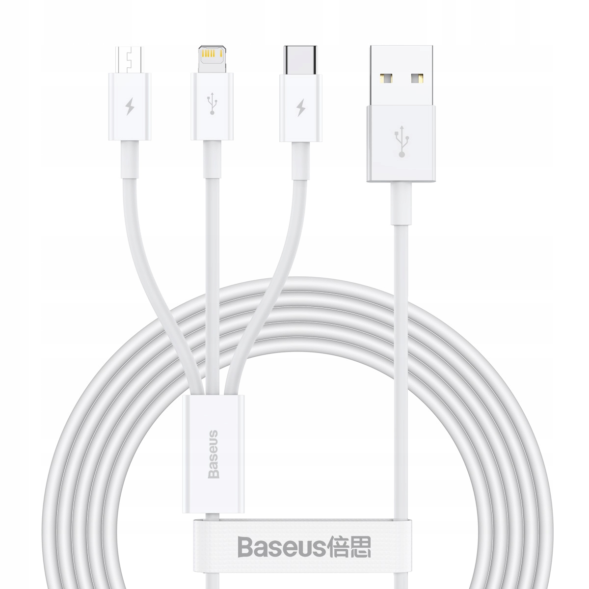 BASEUS MOCNY KABEL 3w1 USB PRZEWÓD do IPHONE MICRO TYP-C USB-C 3.5A 150cm Kolor biały