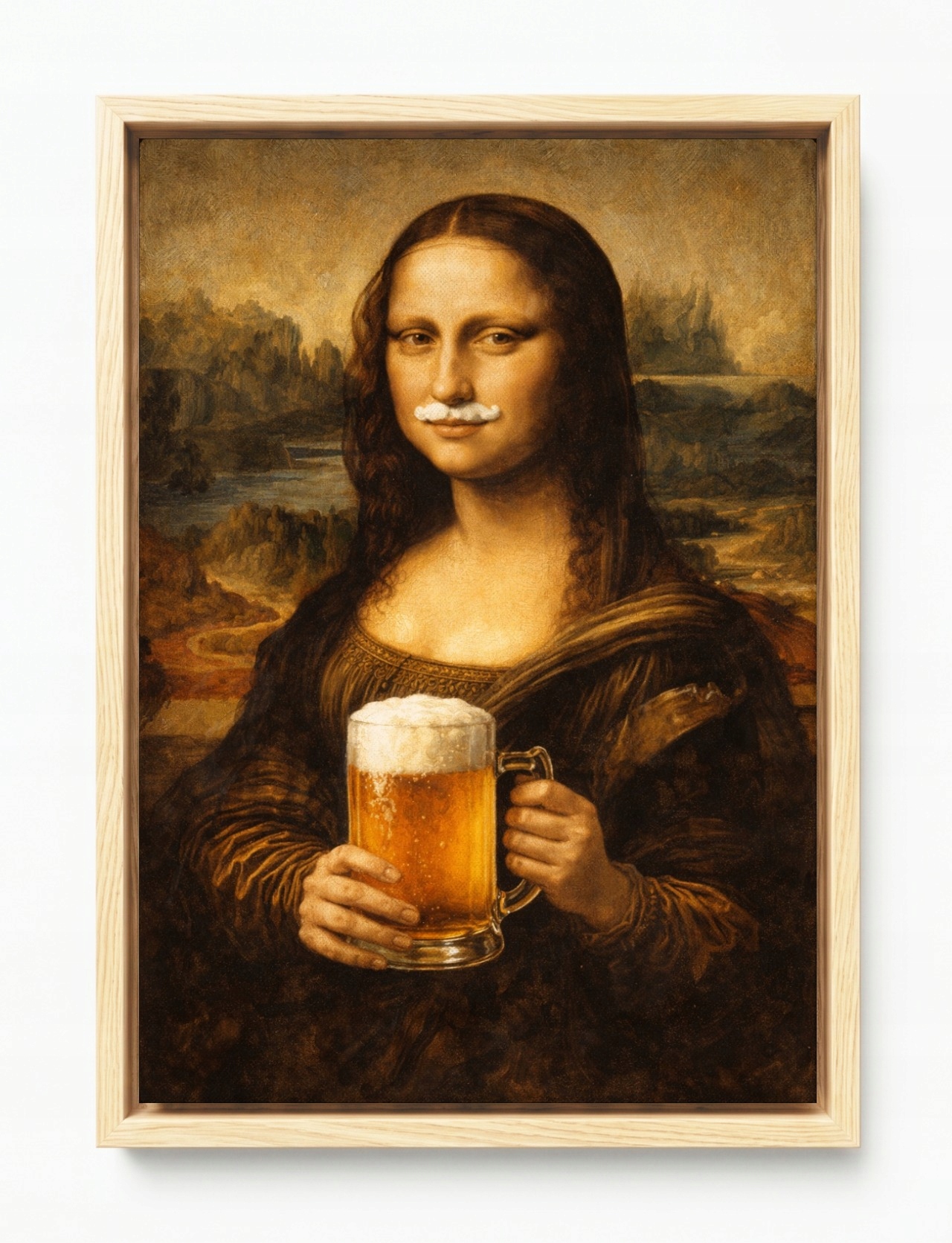 Obraz Rám American Box Da Vinci Mona Lisa Gioconda Humor Pivo Pivní Sklenice 40x60