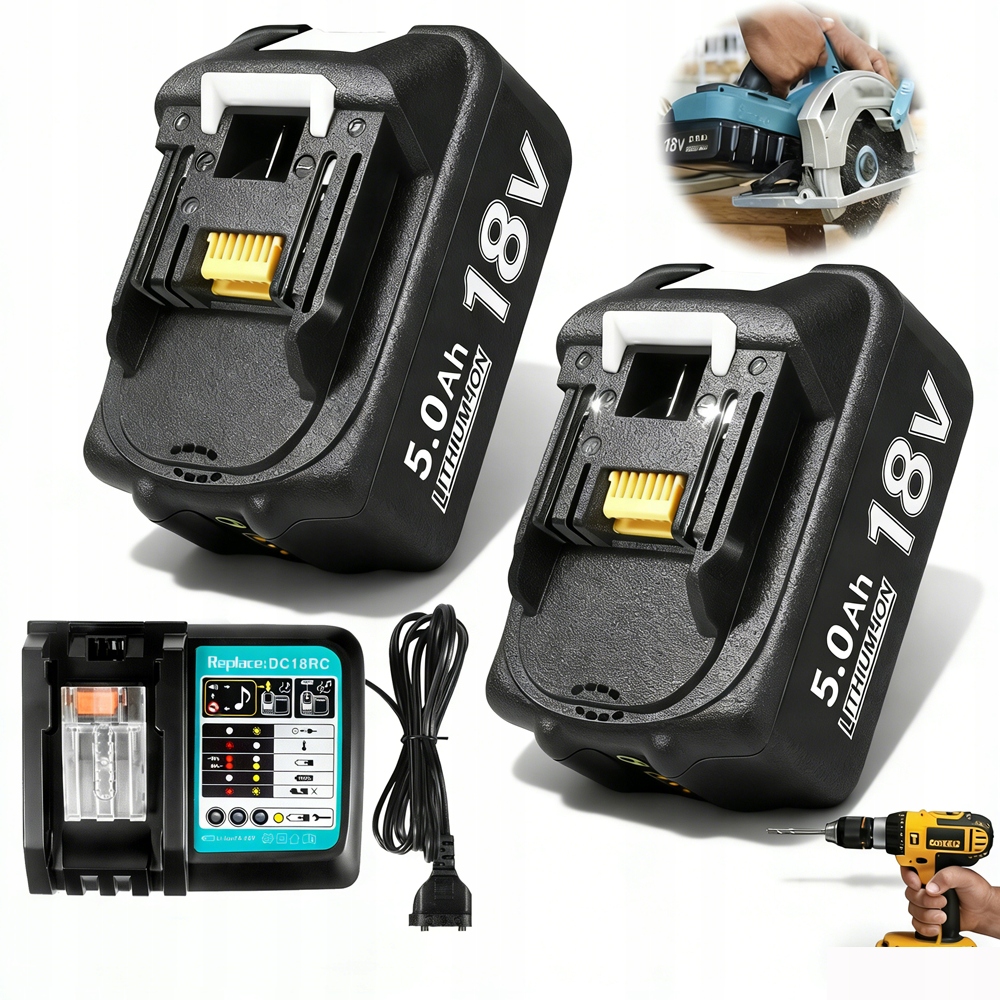 Baterie 2X5AH 18V Li-ion Pro Elektrické Nářadí Makita Nabíječka