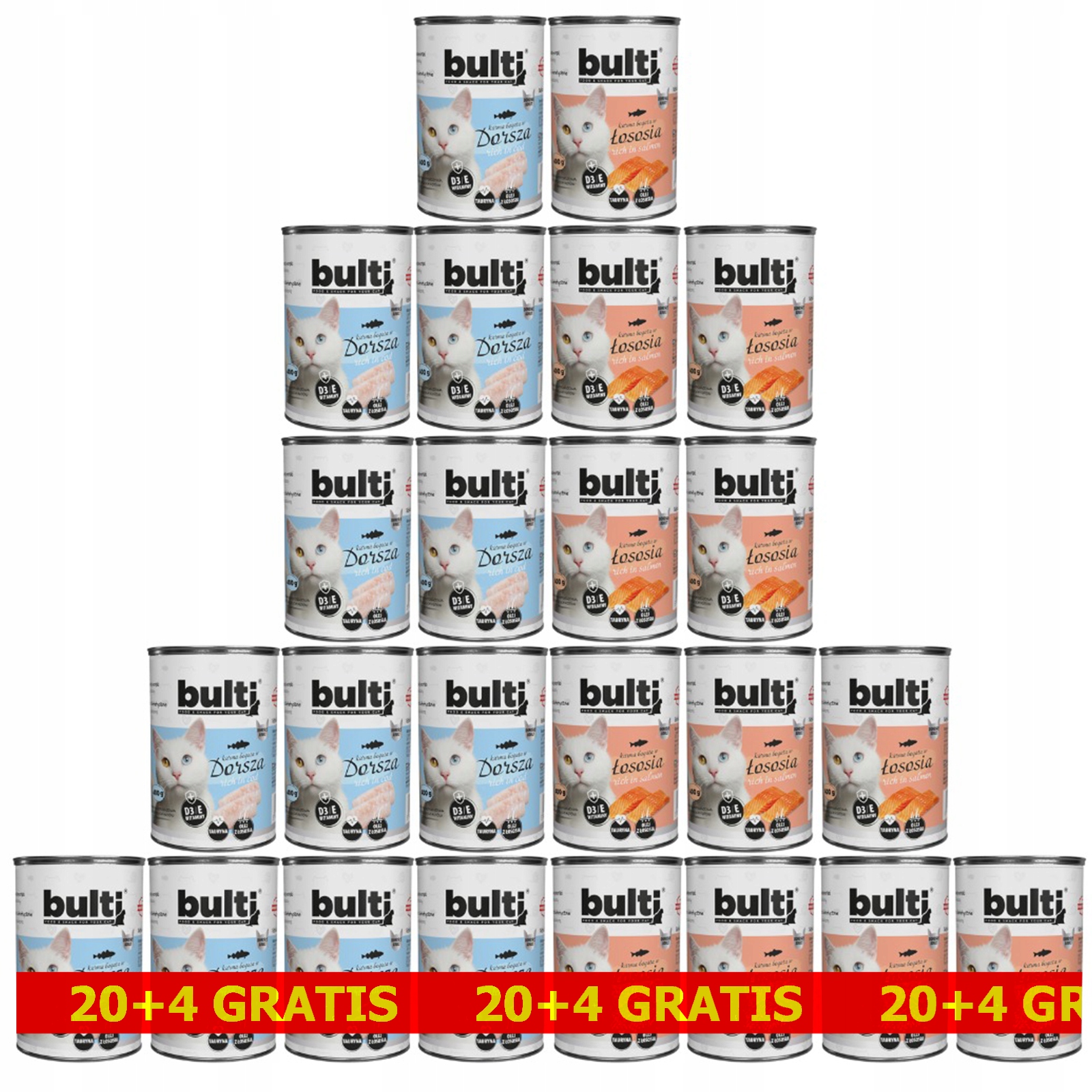 Levně Krmivo Mokré Pro Kočky Bulti Sada 24x400G Rybí MIX Chutí 20+4 Bonus