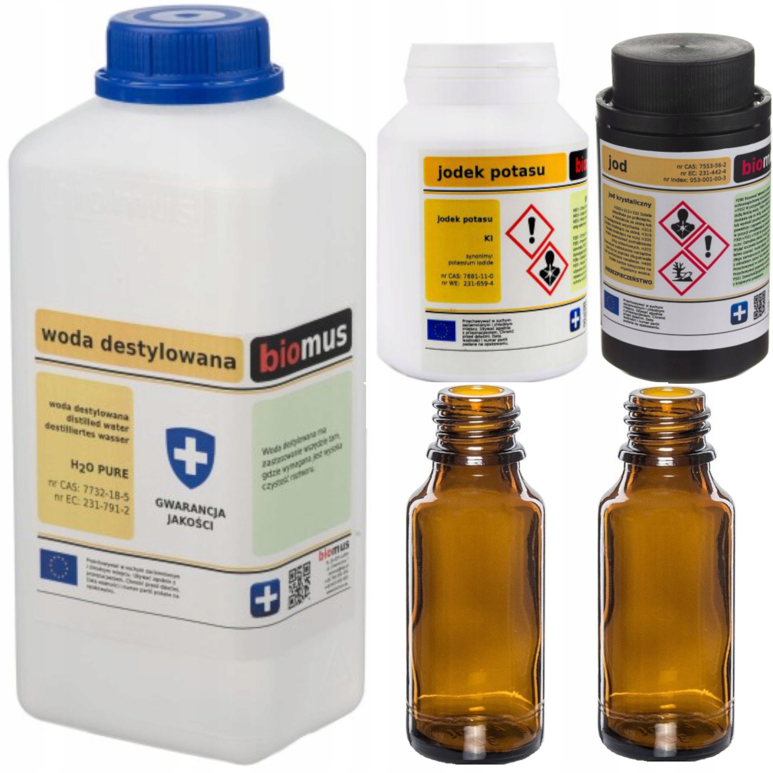 

Płyn Lugola Zestaw Jod 25g Jodek 50g Woda Butelki
