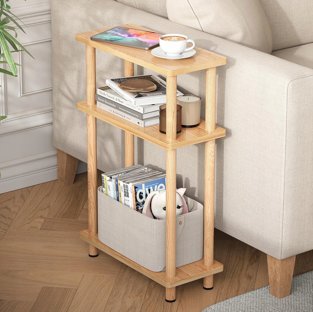 Stolik Pomocniczy Wąski Drewniany 40X18X61CM Nowoczesny Wzór Design