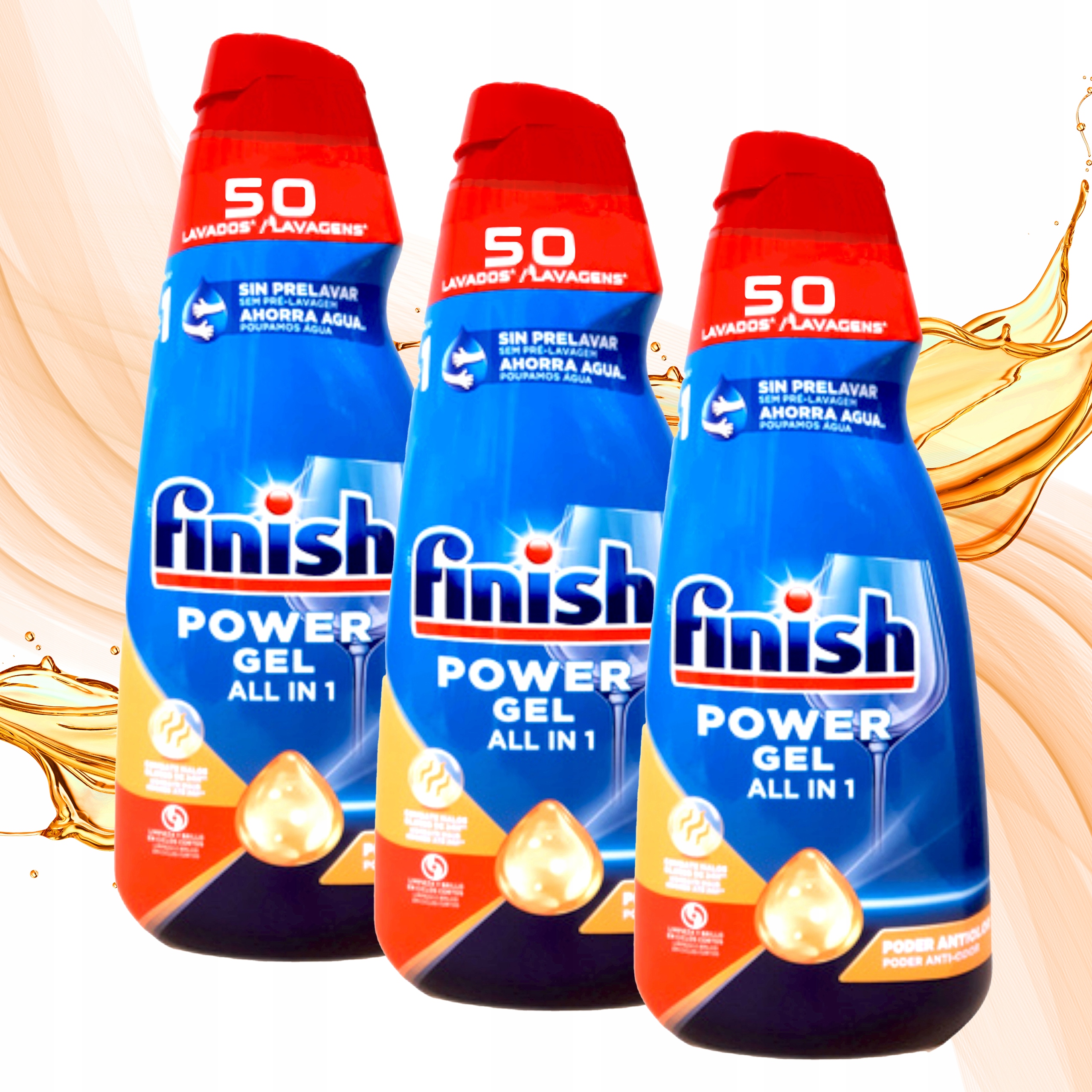 Żel All-in-One Orange 3x1l Finish Power Gel do Zmywarki 150myć Pomarańczowy
