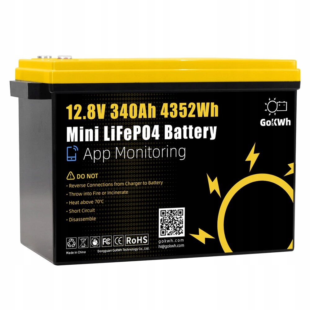 Akumulator LiFePO4 12V 340Ah 4352W z BMS i Bluetooth - do kampera, łodzi