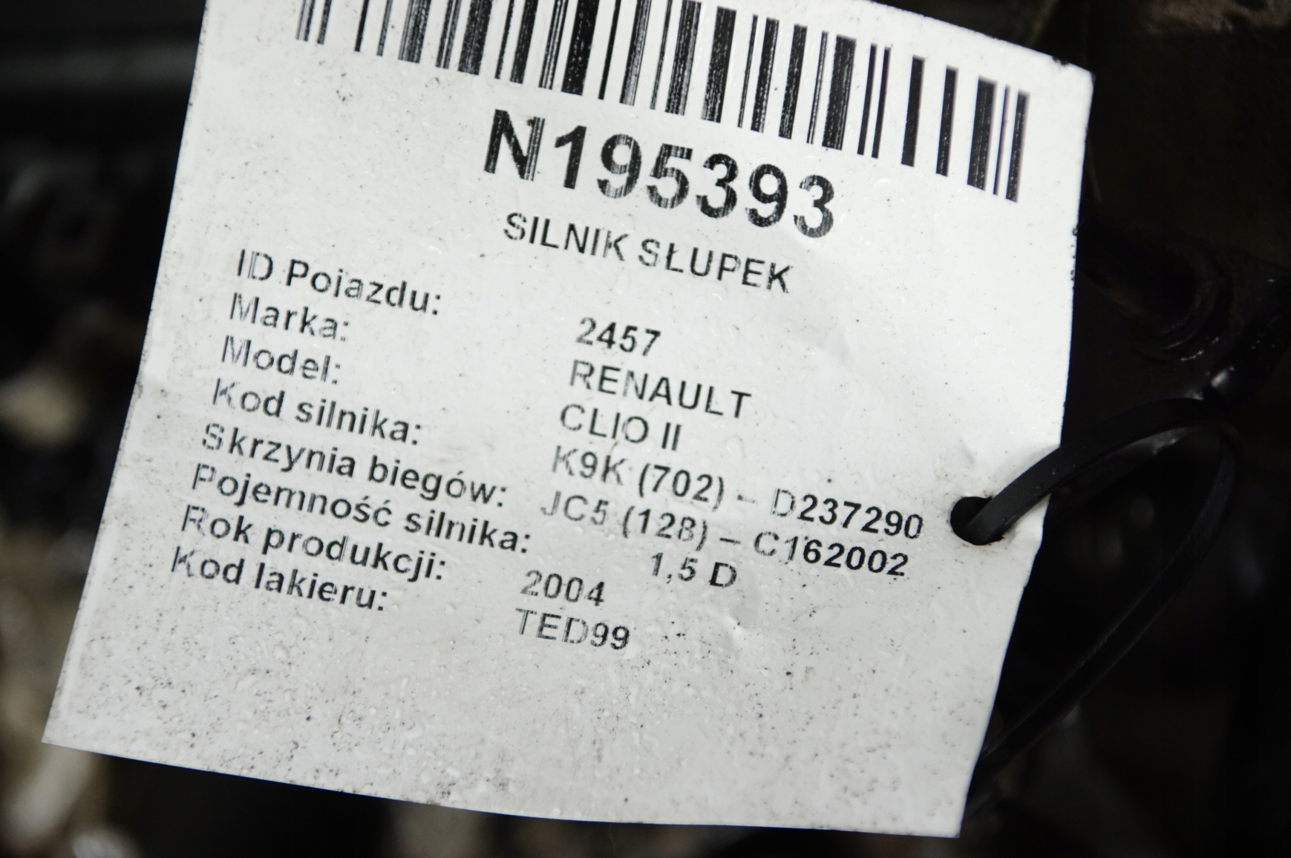 engine pillar K9K B702 1.5 DCI 81 KM RENAULT CLIO II