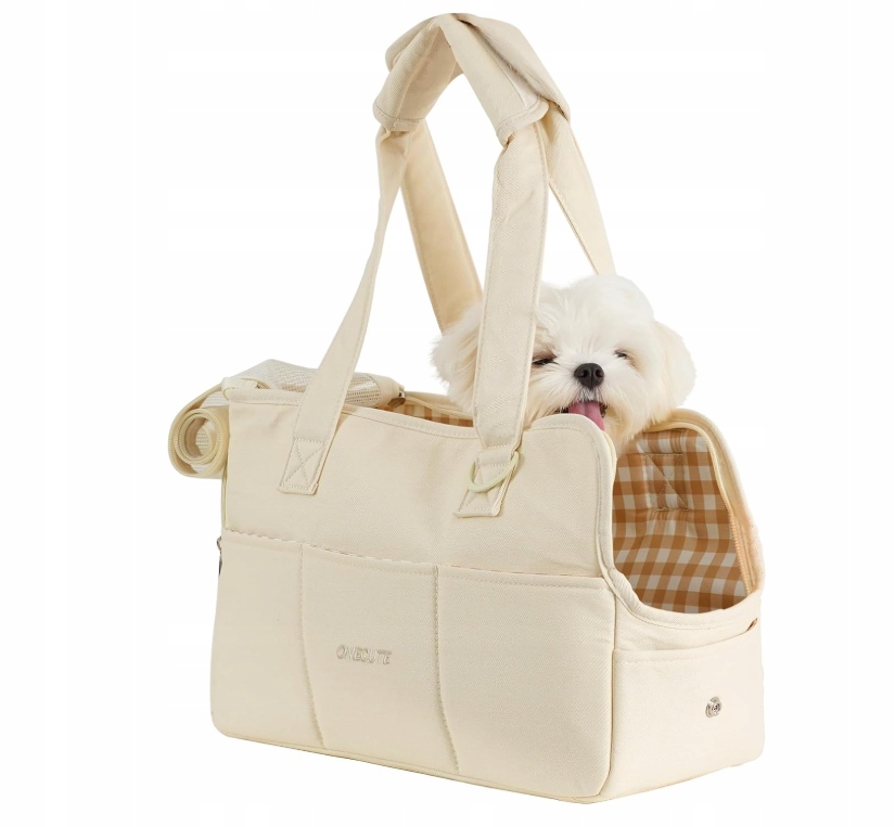 Levně Přepravka pro malého psa a kočku – bavlněná taška, béžová, 34x16x25 cm