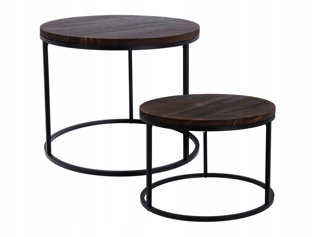 Súprava kávových stolíkov s drevenou doskou, 2 ks, Ø 43 cm, Ø 38 cm
