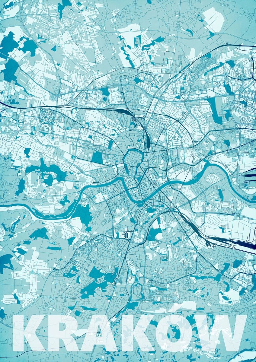 

Kraków Niebieska Mapa miasta Duży Plakat 40x50 cm