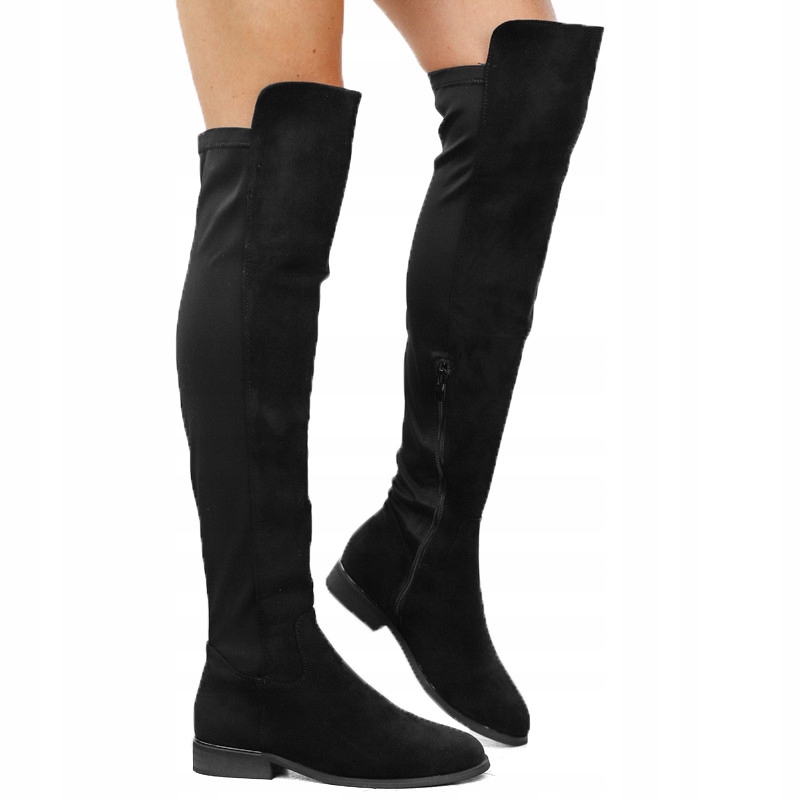 Czarne kozaki damskie płaskie elastyczne QT75P r36