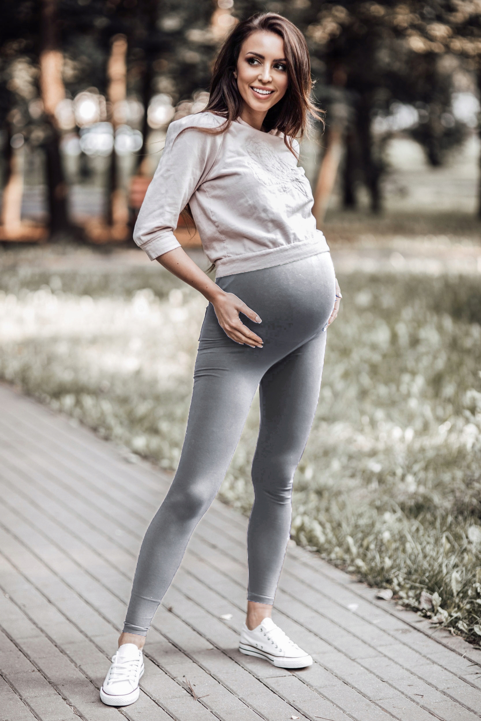 LEGGINSY CIĄŻOWE DŁUGIE GETRY Z PANELEM MELANŻ M Marka MITAAMI