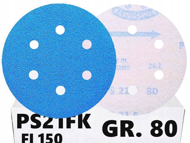 Krążki Papier Ścierny Na Rzep GLS3 PS21 Klingspor 150 P 80 z 6 Otworami