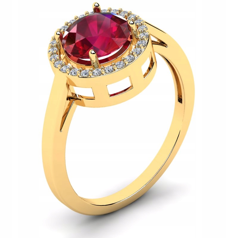 

Pierścionek Złoty Halo Z Rubinową Cyrkonią 14KR