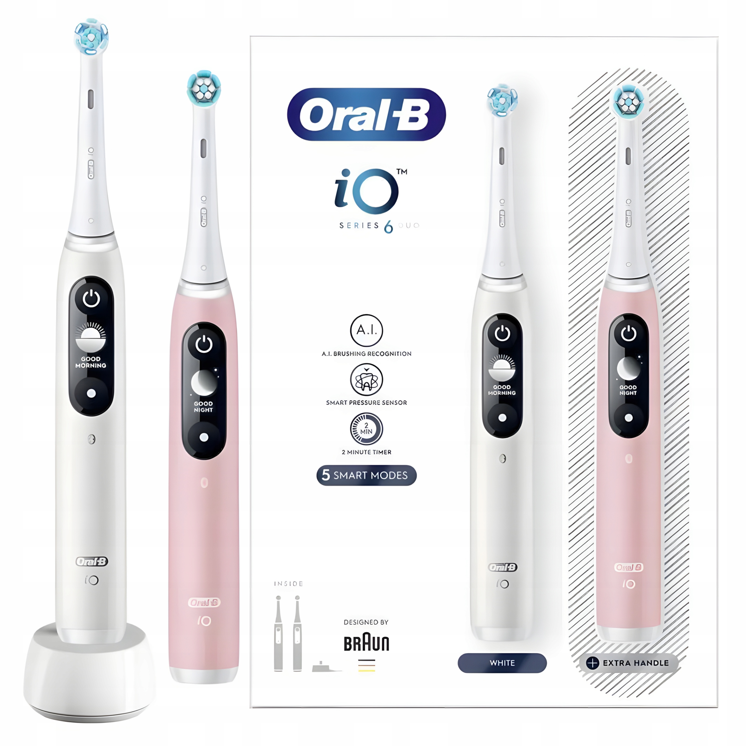 Szczoteczka Elektryczna Oral-B iO 6 Duo White Pink Magnetyczna Zestaw