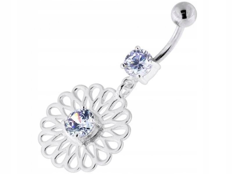 Stříbrný náušník 925 do pupíku, bílý jako dárek, módní efektní vzor