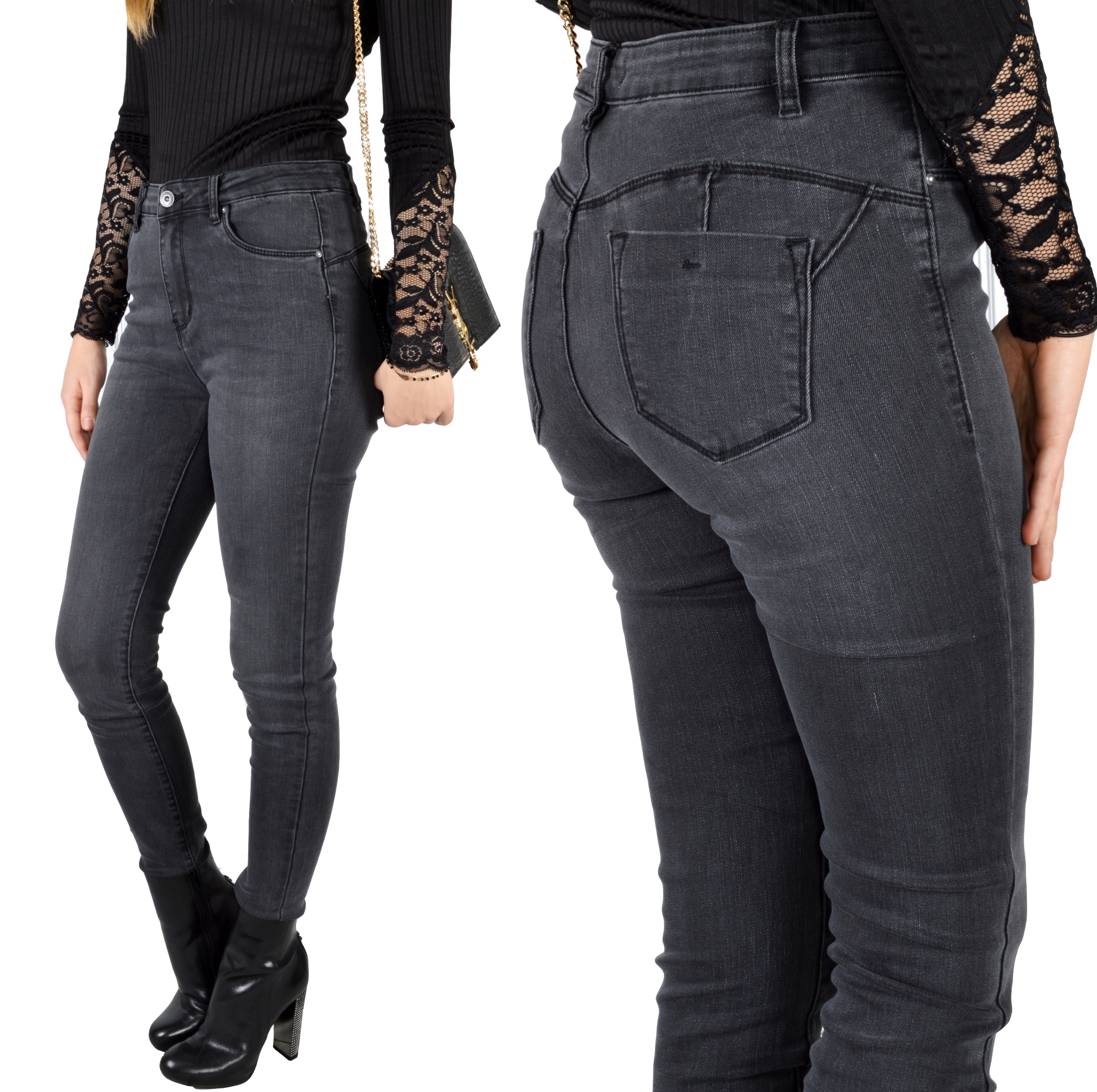 

Spodnie Jeansy Wysoki Stan Jeansowe Push_Up Skinny