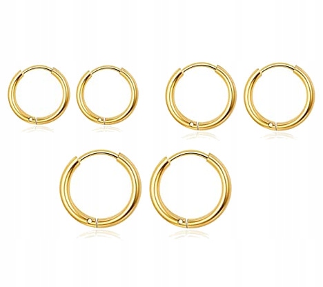 

Kolczyki Złote Kółka 3 Pary 8 ,10,12 mm Stal 316L