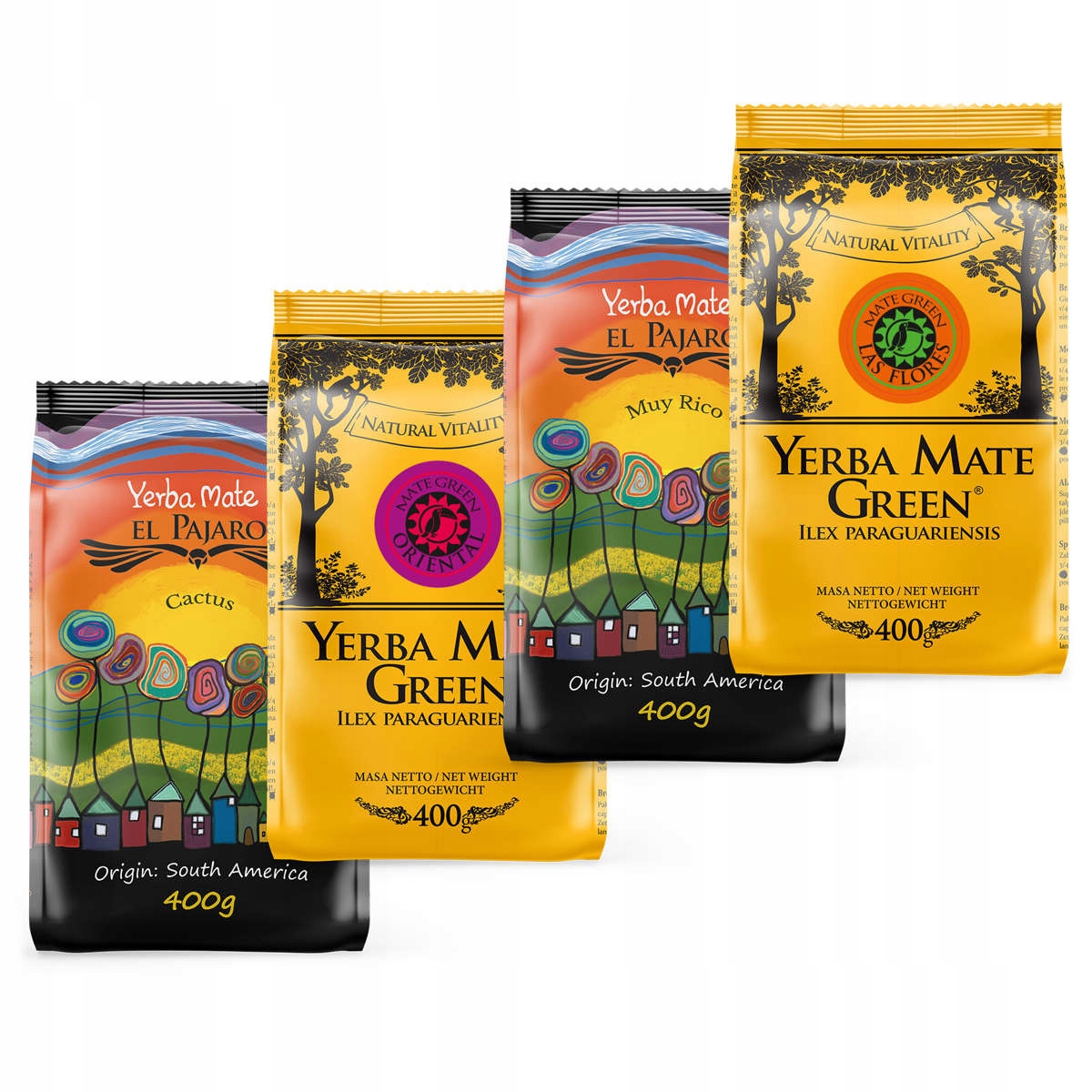 Sada Čtyři Příchutě: 4 x Yerba Mate Green 400g El Pajaro 1,6kg