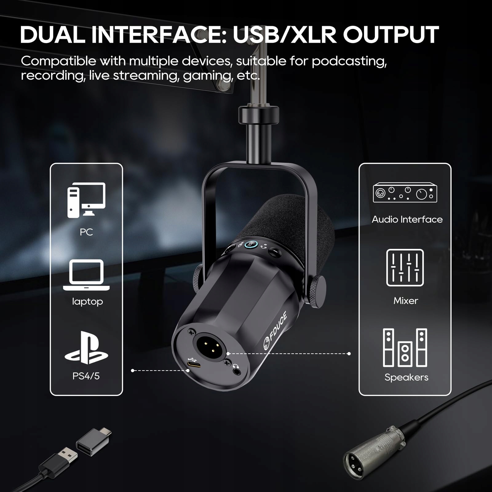 FDUCE SL40+ Mikrofon USB XLR Do Podcastów Gier i Streamingu — miniatura 4