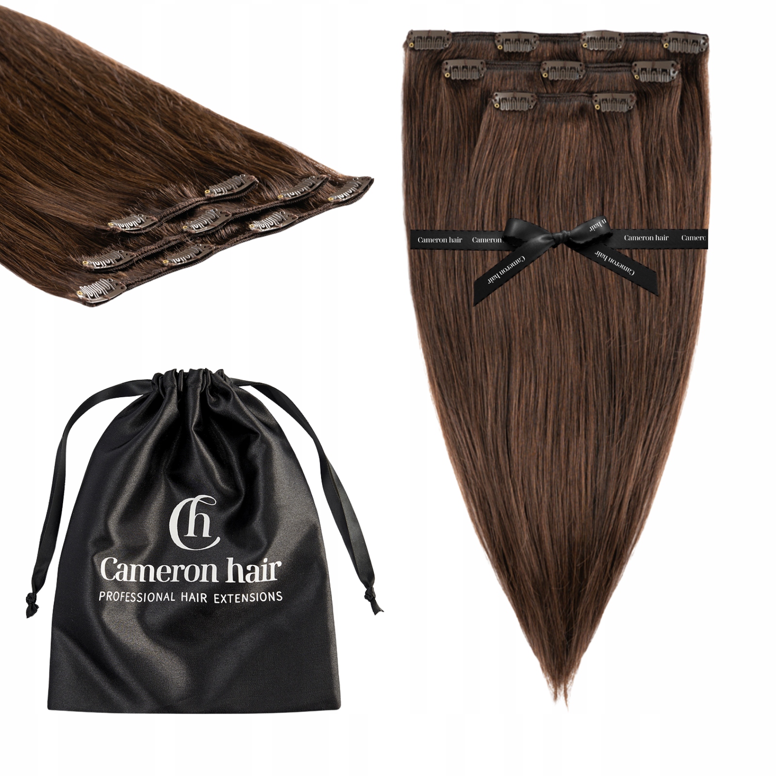 Přírodní lidské vlasy Clip In 43 cm 3 pásky 60 gramů #3 Přírodní hnědá barva