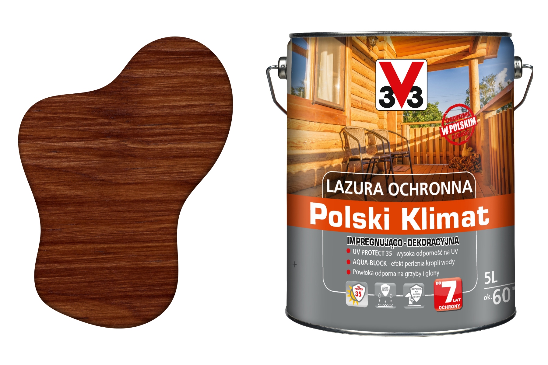 3V3 Polský Klima 7 Let Dekorativní lakovací nátěr na dřevo Impregnát 5L