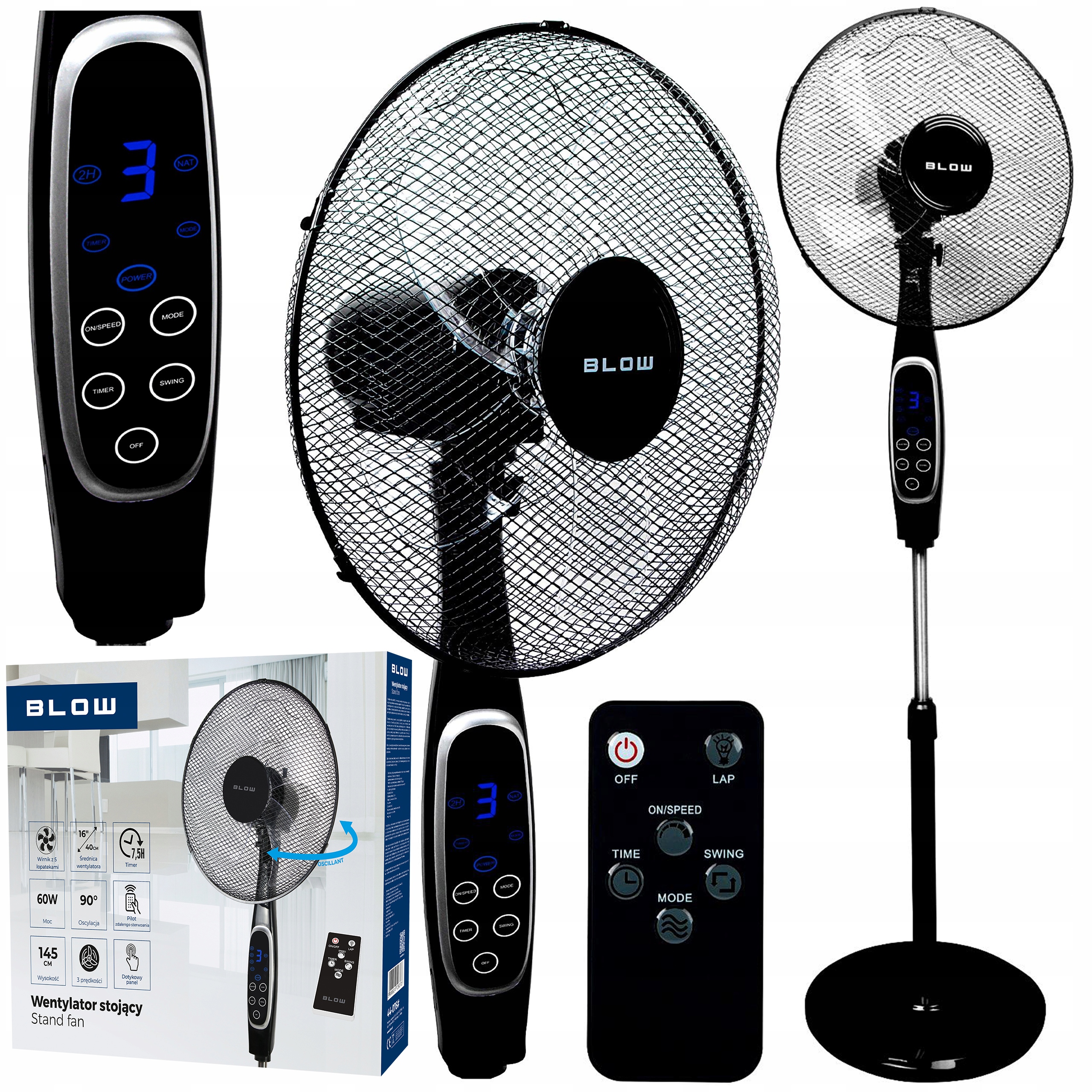 Stojanový Ventilátor Podlahový Větrák Tichý Výkonný 60W 3 Režimy Pro Domácnost Dálkový Ovladač