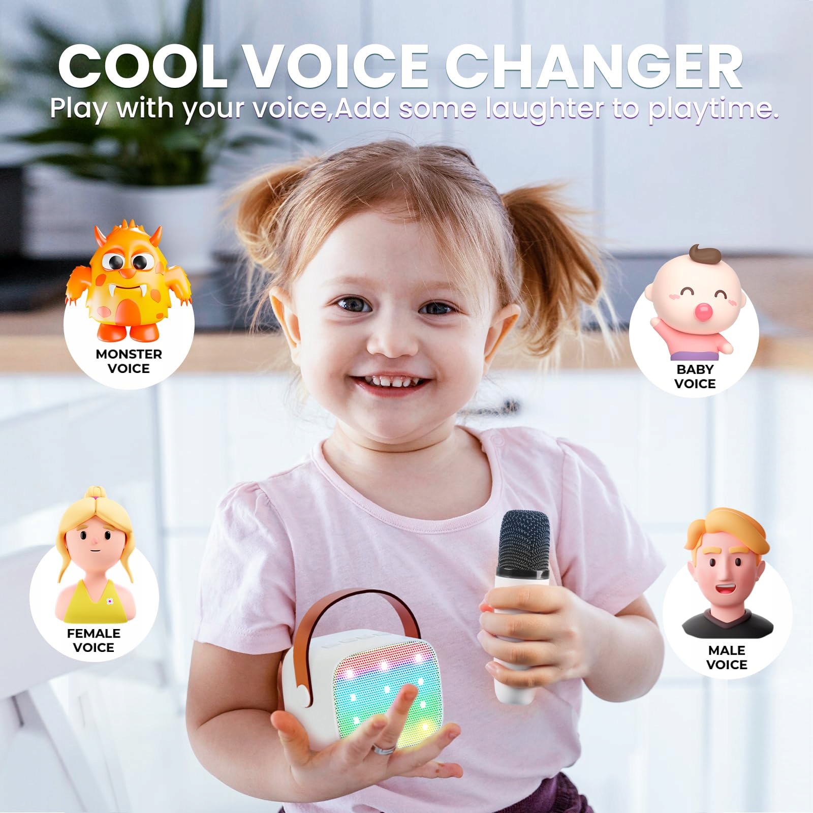 KINDER Karaoke Mikrofon Bluetooth LED Głośnik Dla Dzieci i Dorosłych — miniatura 7