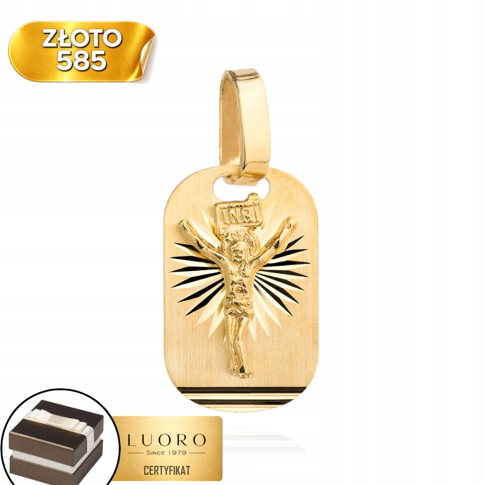 Zlatý Medailon 585 14K Ukřižovaný Ježíš Ažurový 23 MM Elegantní Dárek