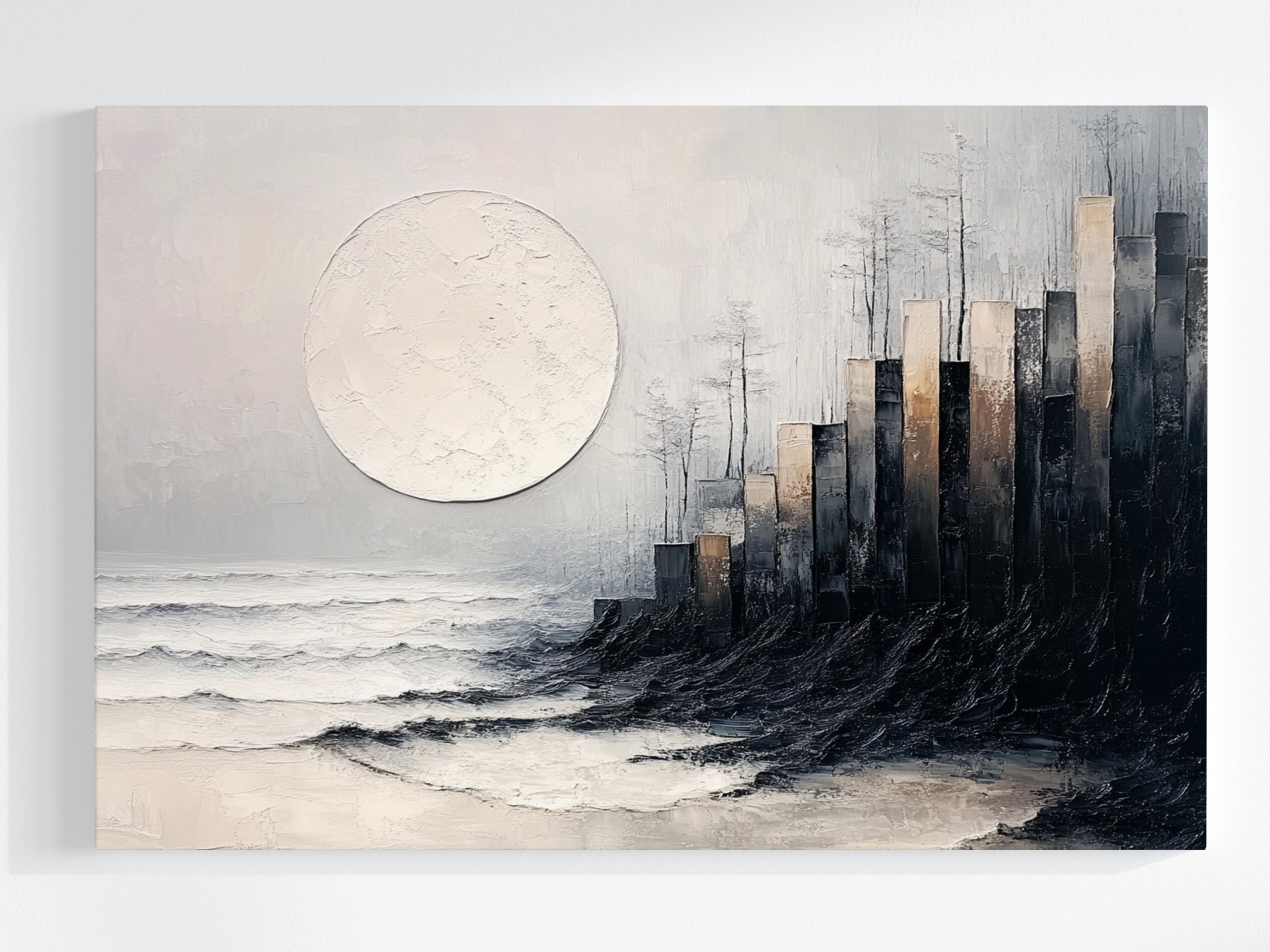 Obraz Na Plátně Canvas Abstrakce Grafika Město Noc Měsíc Moře 120x80