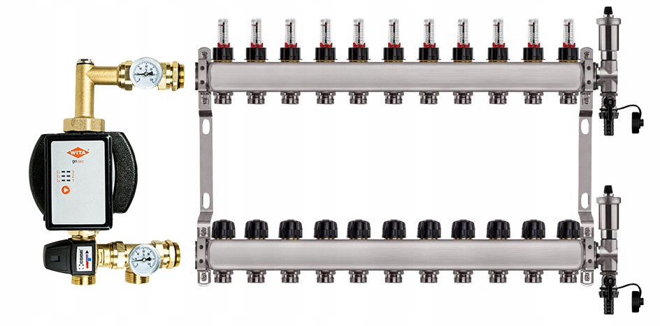 Rozdělovač pro podlahu 11 sekcí nerezový pro vytápění Čerpadlo Wita
