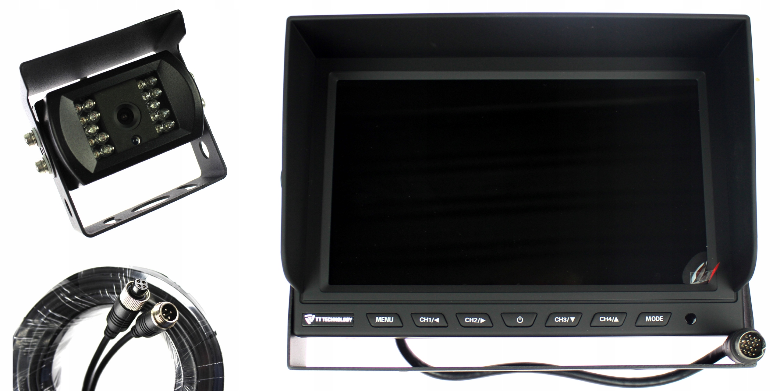 9'' Monitor S Možností Připojení 4 4PIN Kamer +1x Couvací Kamera