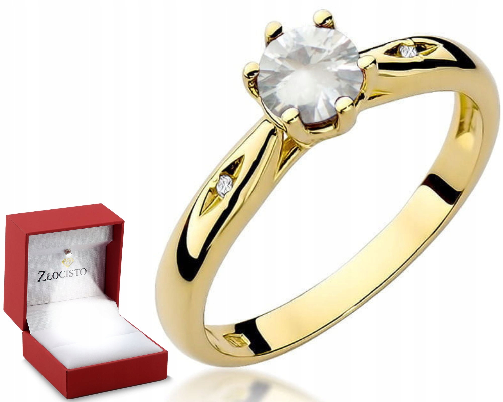 Zlatý Prstýnek Bílý Safír Brilianty Žluté Zlato 585 Gravírování Dárek