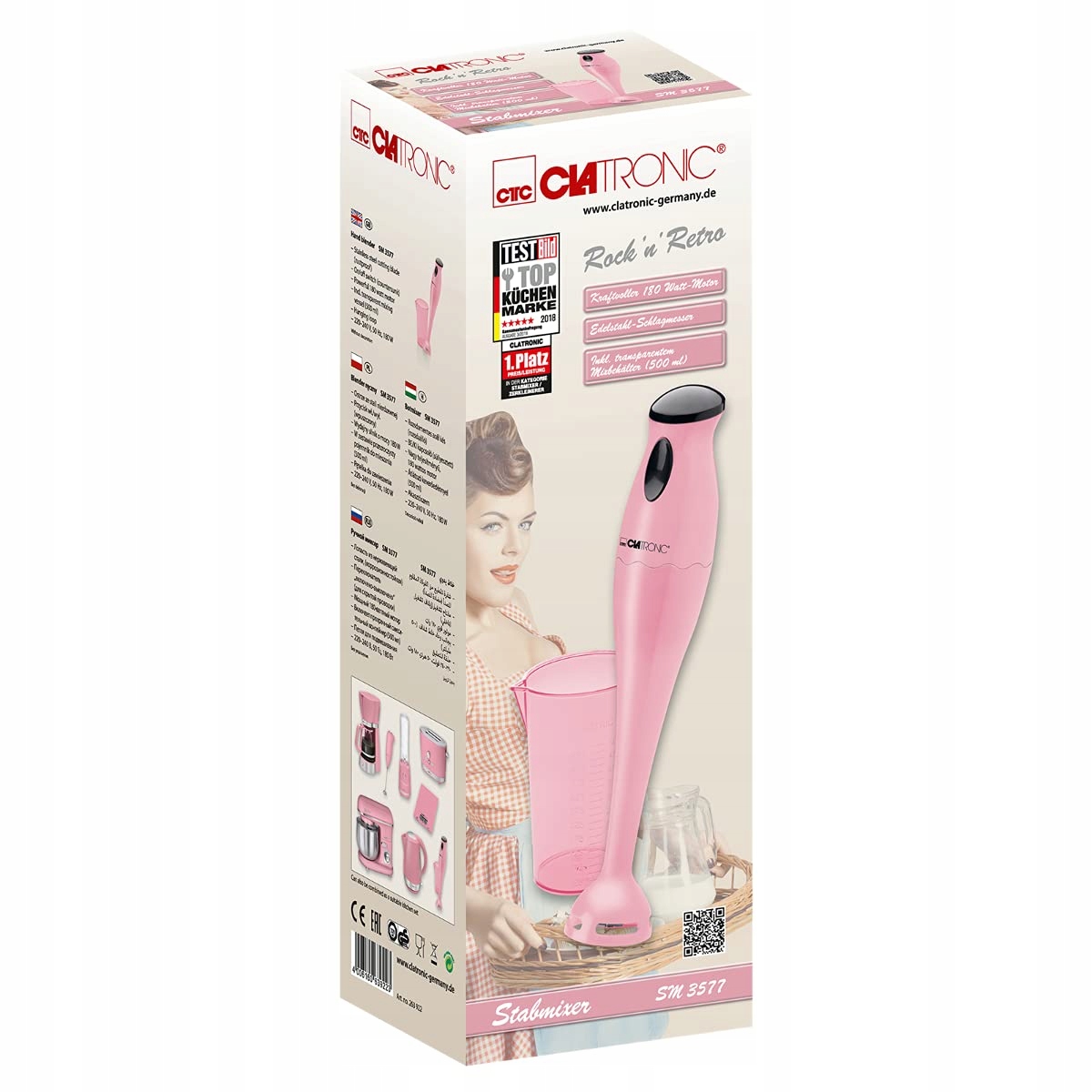 CLATRONIC Blender Ręczny 180W Różowy Do Smoothie Zup Puree 500ml — miniatura 6