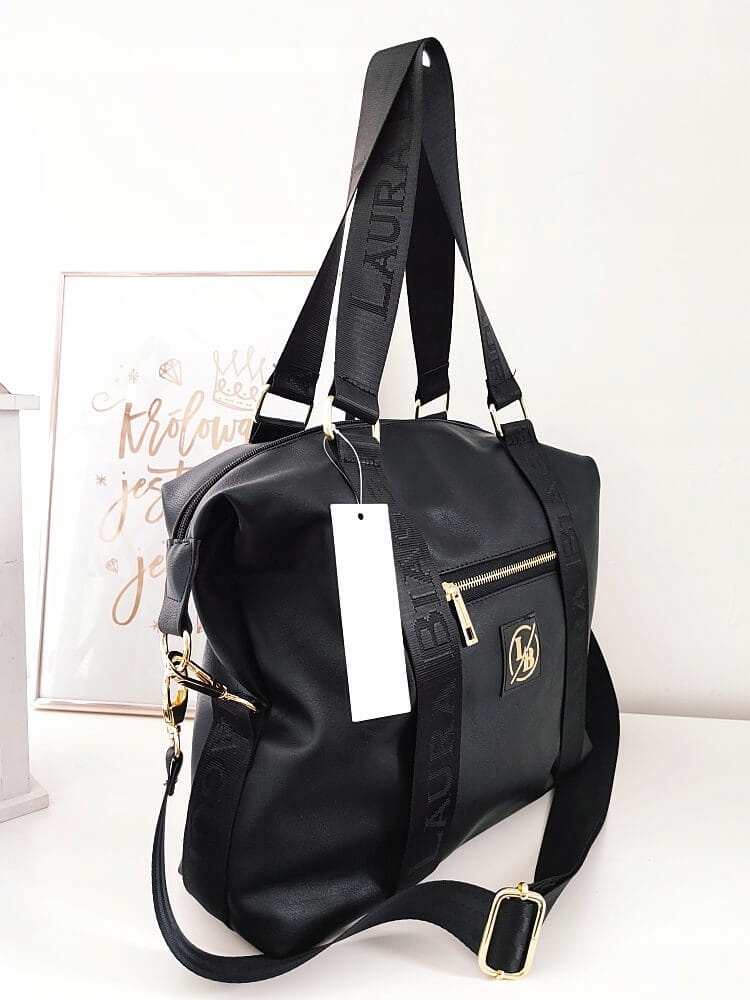 Laura Biaggi shopper czarna logowana Materiał dominujący skóra ekologiczna