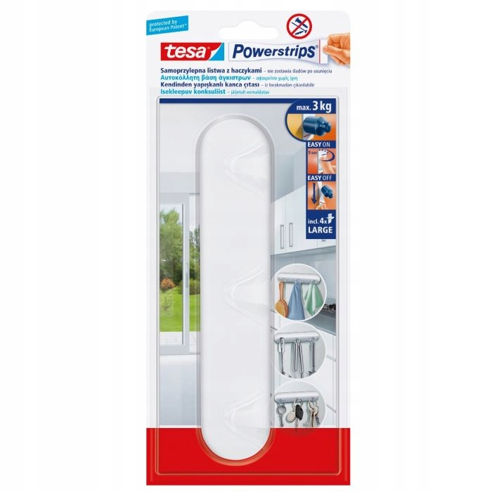 

Tesa Samoprzylepny wieszak, potrójny haczyk Biały