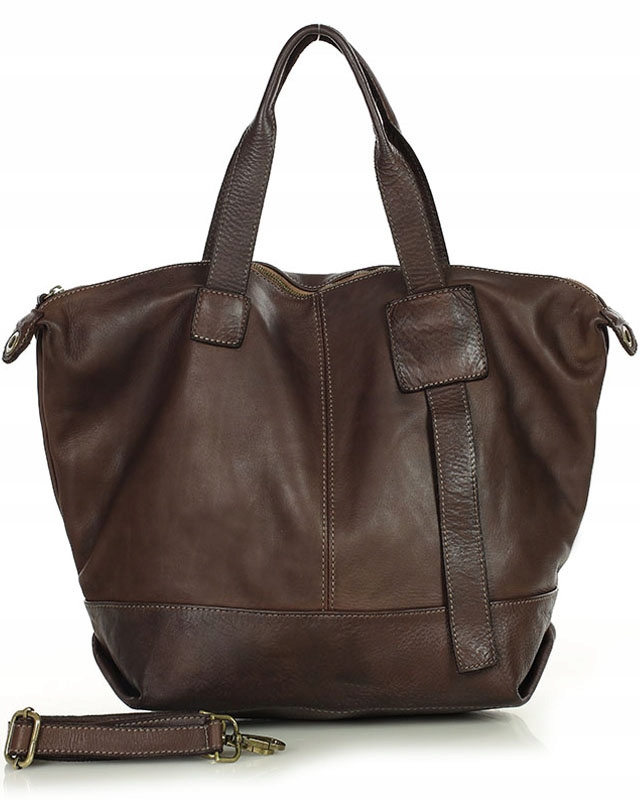 Shopperka damska skórzana duża torba na ramię Marco Mazzini brązowa