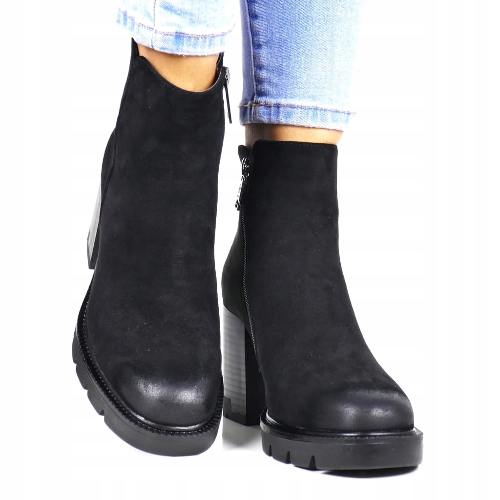 Semišové Kotníkové Boty Vinceza Černé, Zateplené, Podpatek Nový