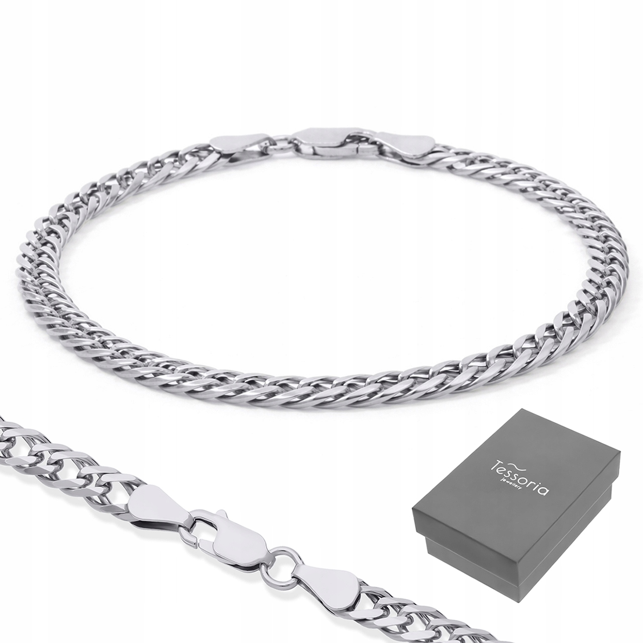 Stříbrný Pánský Náramek 925 Rhodiovaná pletenina Rombo Solidní šperky 22 cm