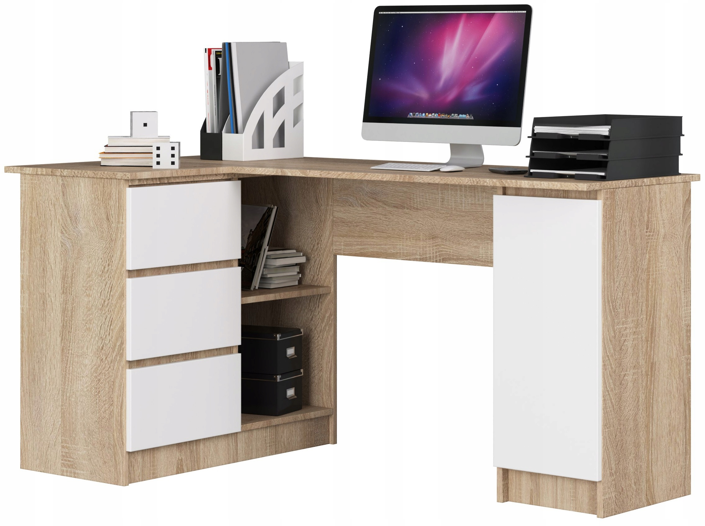 Biurko Narożne B20 155 cm Lewe Pk Sonoma Biała, Akord Furniture Factory,