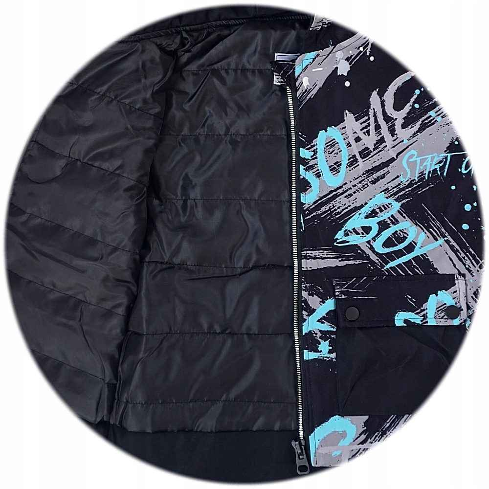 COOL CHŁOPIĘCA Wiosenna Przejściowa Jesienna Kurtka NAPISY Kaptur 134/140 Kolor czarny