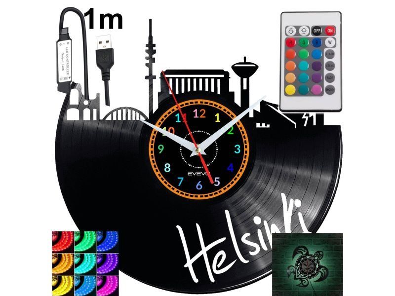 Helsinki Nástěnné podsvícené Led hodiny Rgb na dálkové ovládání Vinylová deska Nowocz