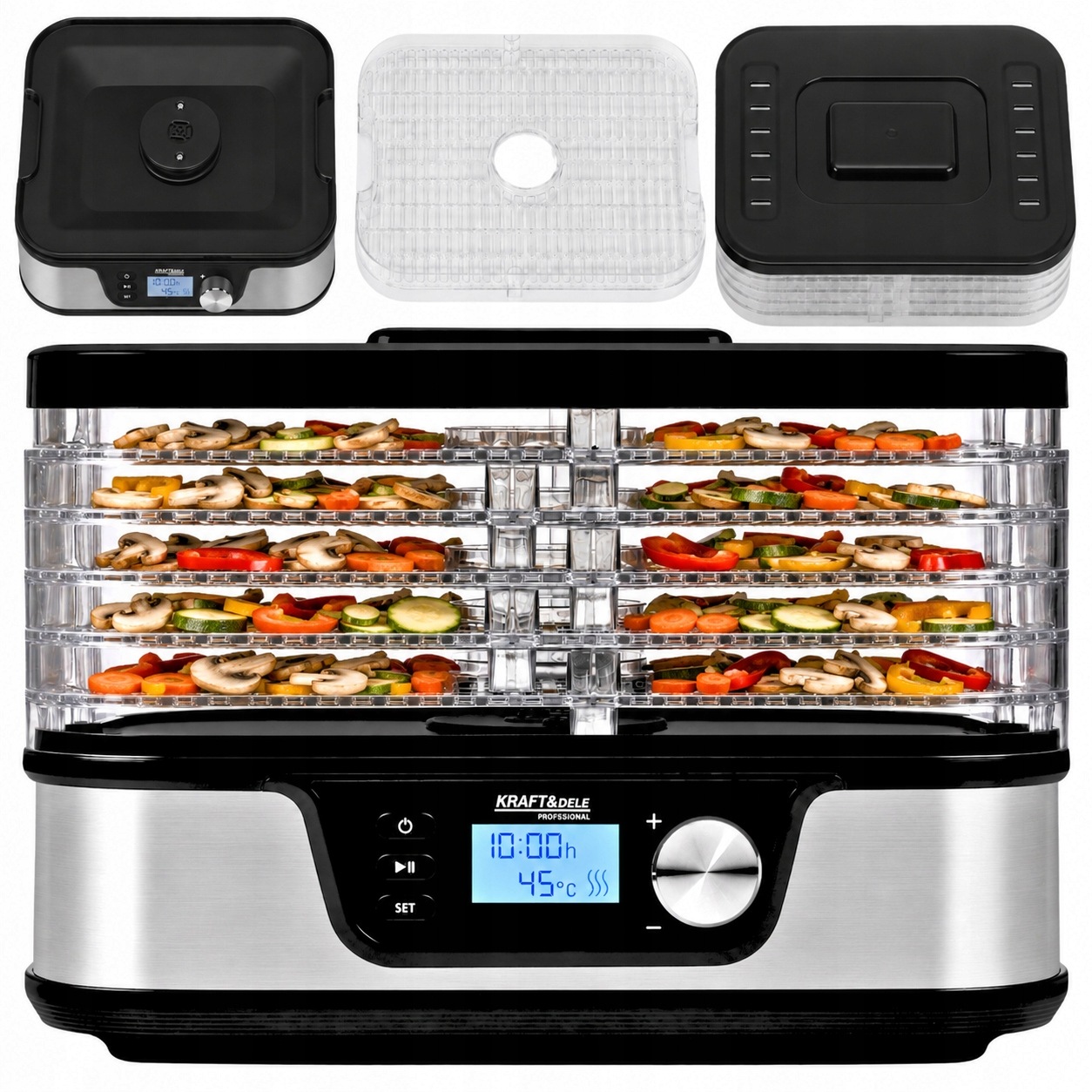 Sušička Hub Ovoce 650 W Zeleniny Termocirkulace Časovač LCD 5 Tácků Prostorná