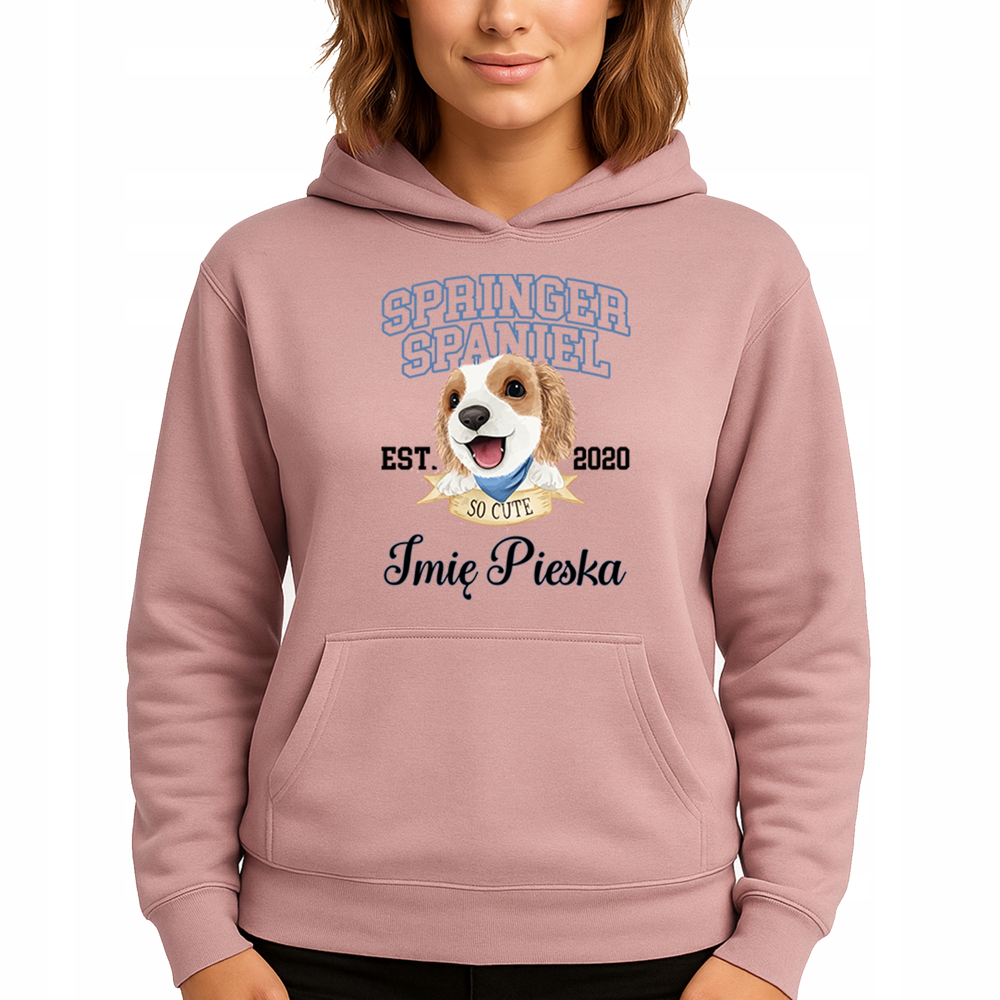 Mikina S Kapucí Růžová Bavlněná Springer Spaniel *Jméno psa* Vel S