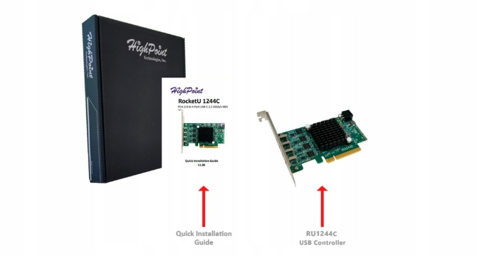 Řadič Highpoint RocketU 1244C PCIe 3.0 x8, 4x 10Gb/s port, Usb 3.2, Ngfkg