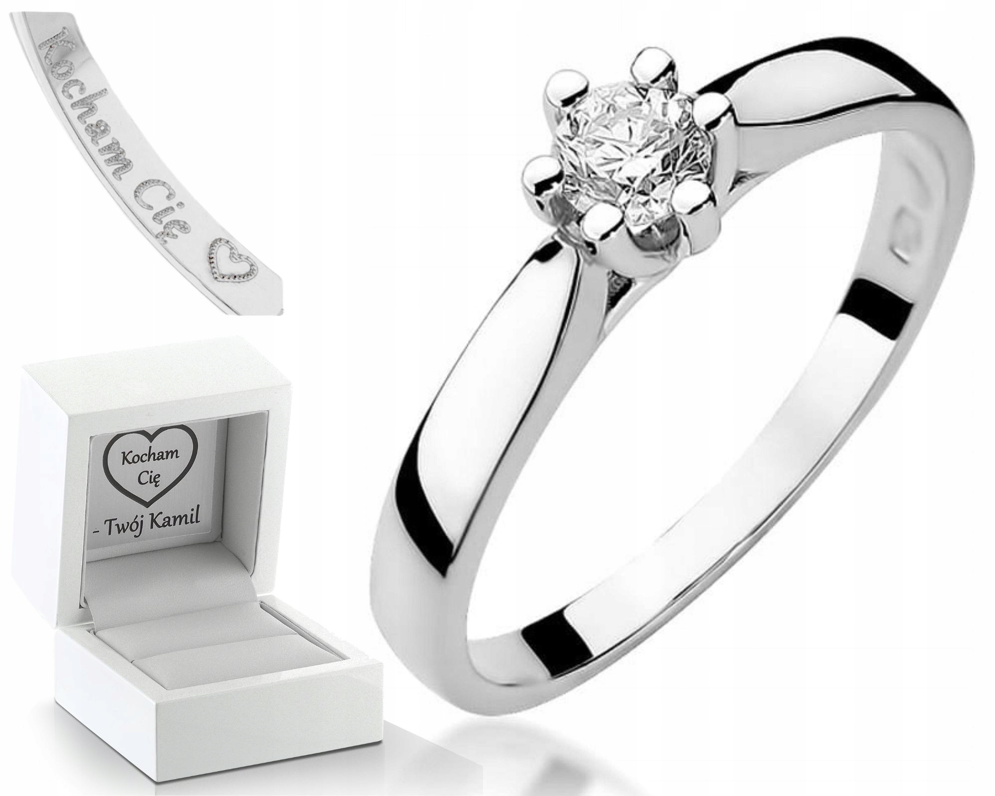 Zásnubní Prstýnek Diamant Bílé Zlato Gravírování Bonus 585 Dárek