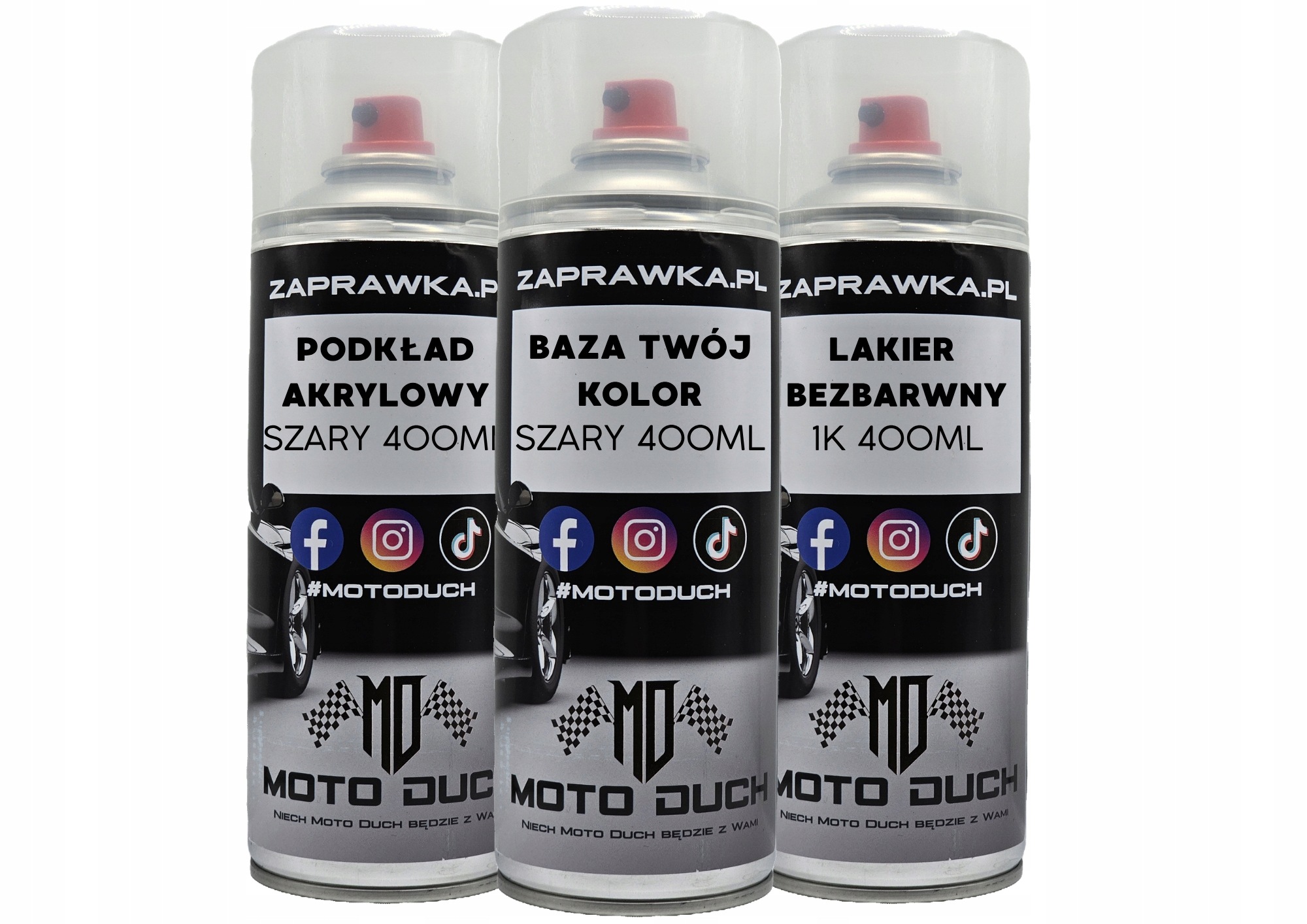 Zestaw Lakier Spray Pod Kod Klar Bezbarwny Podkład Akryl 3x400ML Trio
